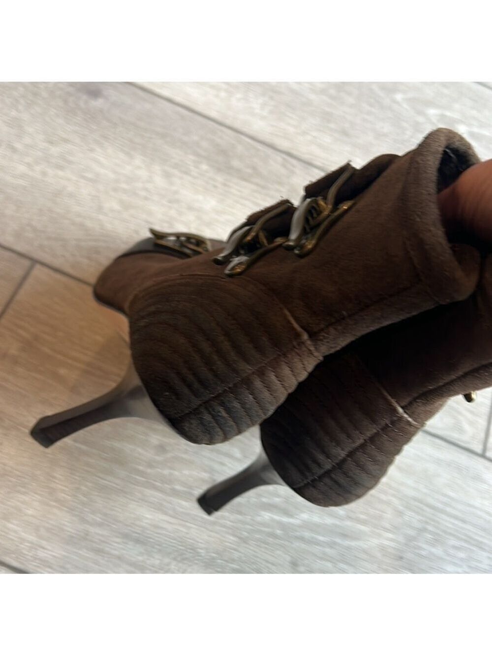 Plenty by Tracy Reese chocolate Brown Suede Ankle Boots with Buckle Detail 7.5 - Picture 10 of 12
